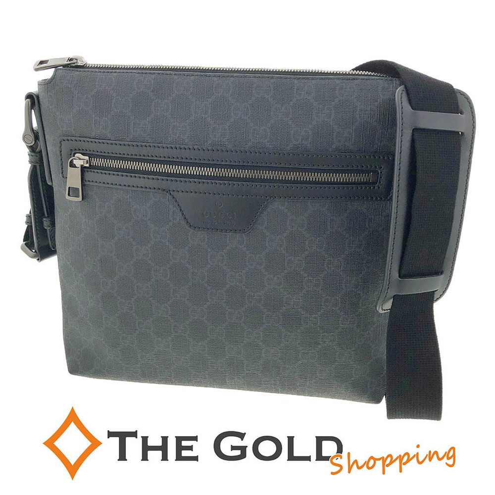 Gucci Messenger Crossbody Bag GG Supreme Canvas Leather Black